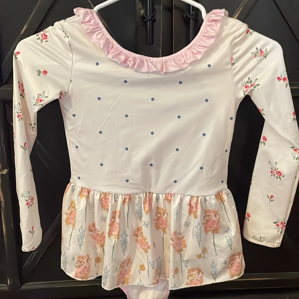 SweetHoney Floral Long Sleeve Leotard - Pink and White